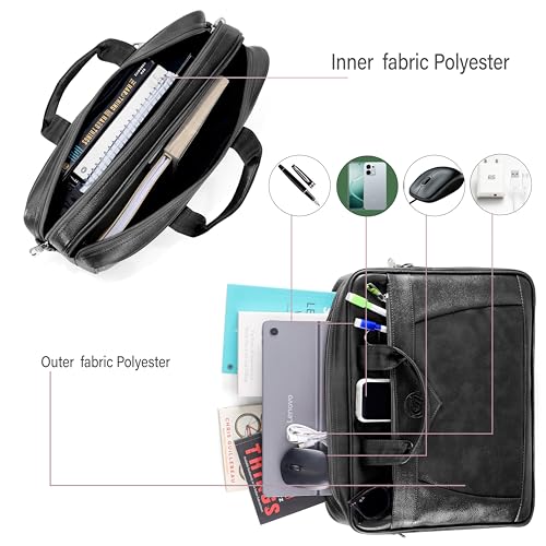 Image of PU Leather Laptop Bag | Structured Office Messenger Briefcase with Adjustable Shoulder Strap | Executive Laptop Bag for Office & Travel