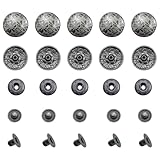 50 Pcs Flower Pattern Decorative Snaps Buttons, Silver Metal Carving Round Conchos, Wallet Decoration Buttons for Leather Craft