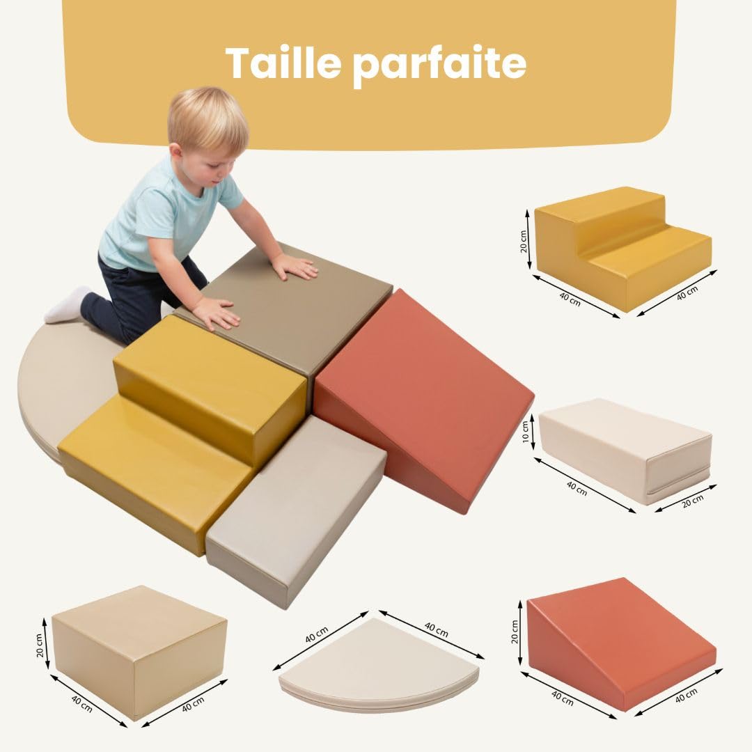 IGLU Soft Play Corner Climber - Parcours de Motricité 5 Modules XL en Mousse pour Bébé et Enfant - Blocs de Construction Souples Jeu d’Éveil Montessori et Toboggan d’Intérieur (Automne Pastel)