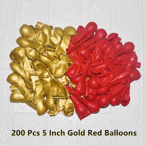 Image of 200 Pcs Red and Gold Balloons 5 Inch Metallic Latex Bulk Small Balloon Arch Garland Kit for Birthday Wedding Bridal Baby Shower Supplies Graduation Party Decorations