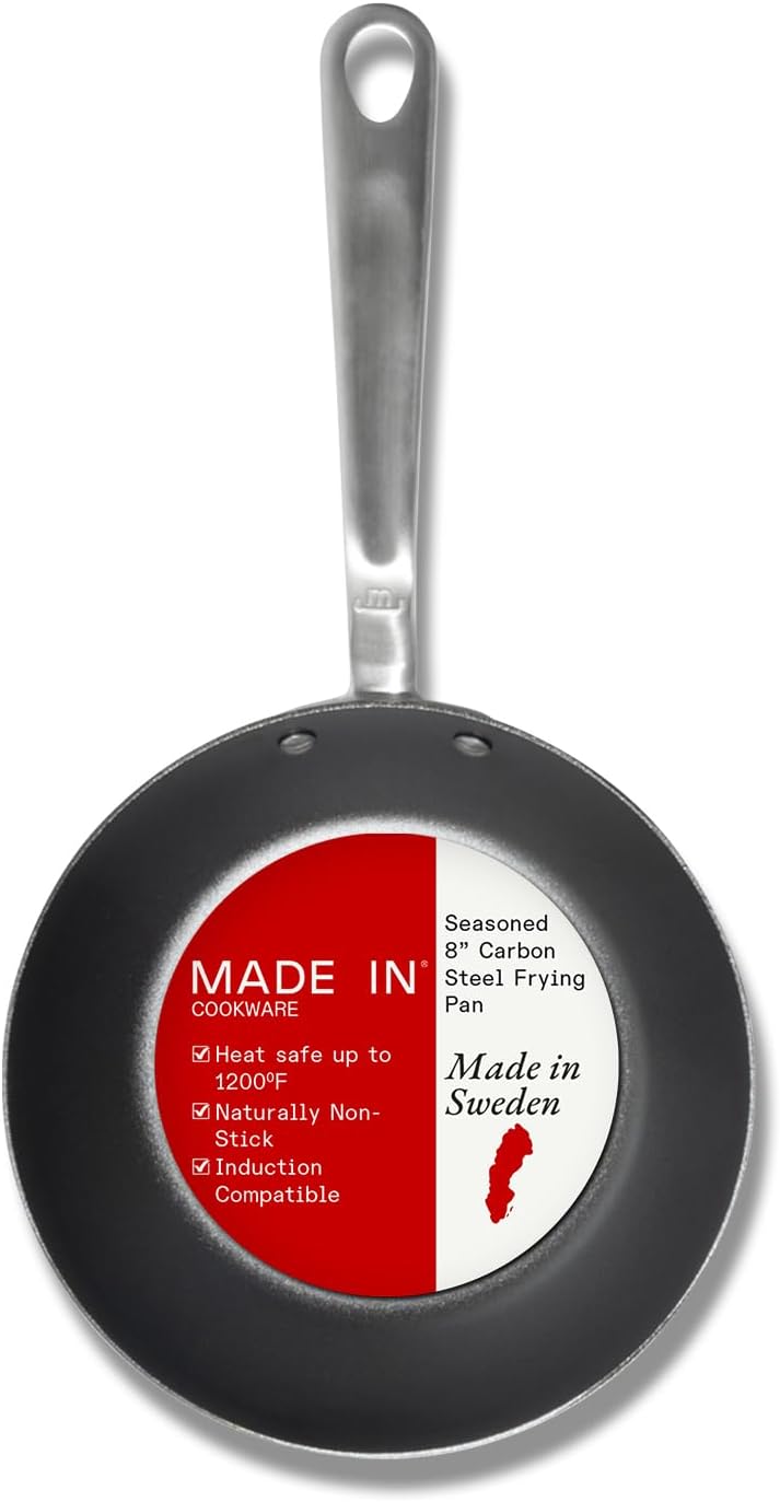 Cookware - Seasoned 8" Blue Carbon Steel Frying Pan - (Like Cast Iron, but Better) - Professional Cookware - Crafted in Sweden - Induction Compatible