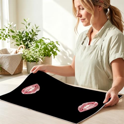 Image of 2 Pcs Pink Bow Champagne Hand Towels, Trendy Girly Reusable Dish Towels | Aesthetic Waffle Weave Hand Towels for Kitchen Bathroom Decor, Black and Pink Gifts for Women Girls Friend 24x14 Inch