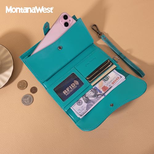 Image of Montana West Wallets for Women Large Phone Wristlet Wallets Trifold Money Organizers with Coin Purse and Wrist Strap