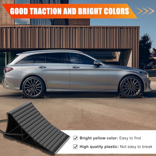 Image of Wheel Chocks for RV Trailer, 4 Pack Non Slip Wheel Chocks for Travel Trailers with Rope for Easy Removal, Lightweight Plastic Wheel Stoppers Block for Camper Cars Trucks