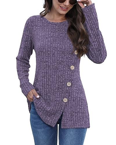 Image of JomeDesign Long Sleeve Shirts for Women Crew Neck Lightweight Sweater Loose Casual Tunic Tops