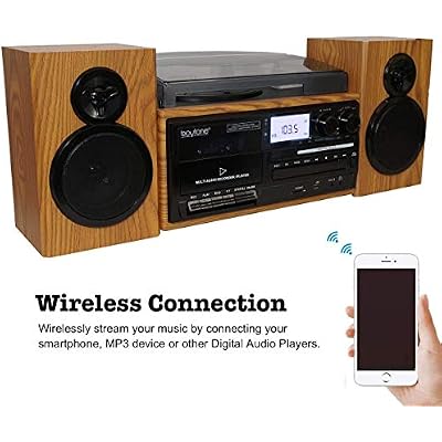 Boytone BT-28SPW Bluetooth Classic Record Player Turntable All-in-One with AM/FM Radio, CD/Cassette Player, 2 Separate Stereo Speakers, Record from Vinyl, Radio, and Cassette to MP3, SD slot, USB, AUX