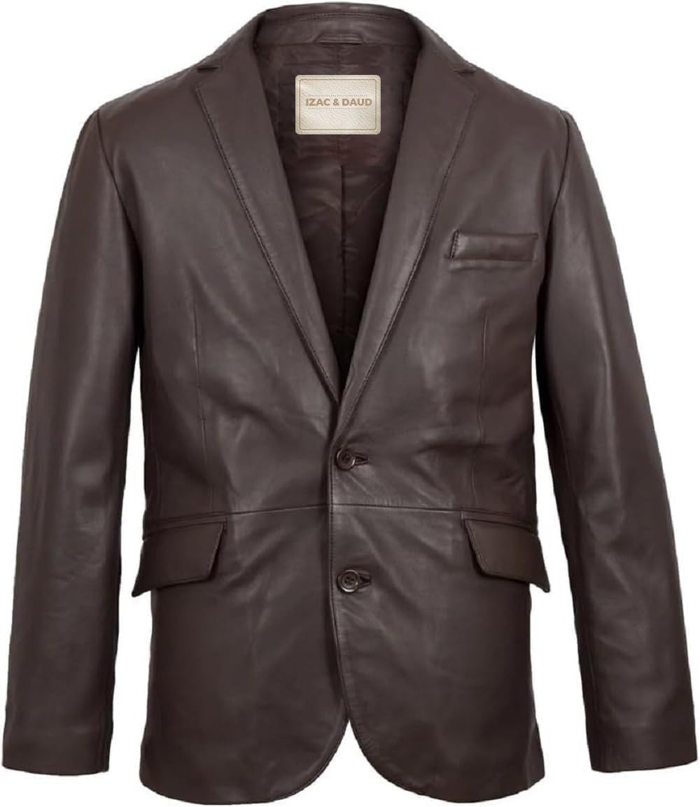 Isaac & David Chicago Lambskin Genuine Casual Wear Leather Blazer Sport Coat with Classic Button Closure for Men