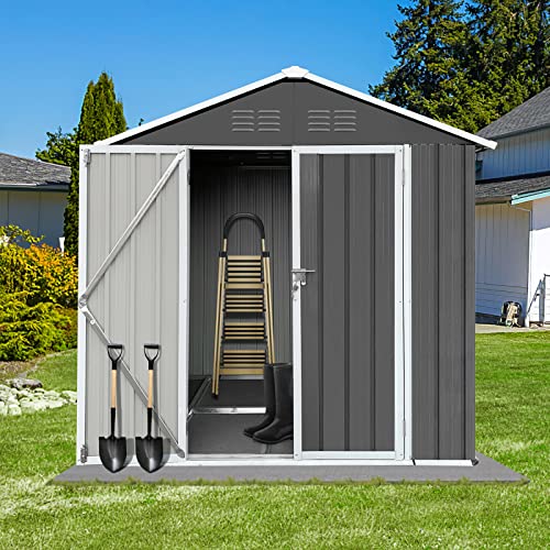 Seizeen Outdoor Storage Shed 6X4Ft, Metal Tool Shed Outdoor Storage House With Base Frame & Double Lockable Doors, Steel Utility Garden Shed Outside Storage Clearance For Backyard Patio (Dark Gray) #TOP1