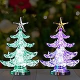 Gobesty Acryl Weihnachtsbaum Form Tischlampe USB Buntes, 2 Stücke Weihnachtsbaumbeleuchtung mit Stern Topper, Mini Christbaum Nachtlicht, Weihnachtsdekoration für Baby Zimmer Schlafzimmer Home Party