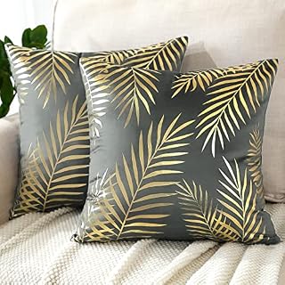 JOTOM Set of 2 Cushion Covers Decor Velvet Throw Pillow Covers Gold Leaves Decorative Pillow Cases Bronzing Flannelette Cushion Cover for Couch Bedroom Sofa Car Home Living Room Decor 45x45cm (Black)