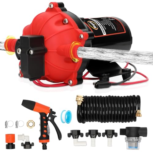 12V Washdown Pump Kit with 7.5 GPM & 80 PSI,RV Fresh Water Pump,Five Chamber Self-Priming Diaphragm