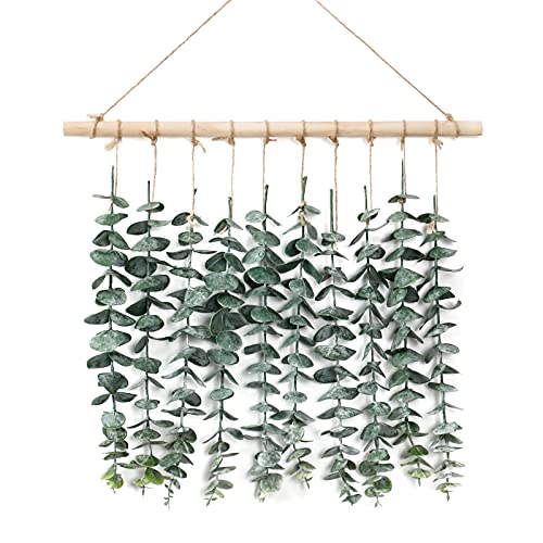 Weldomcor Artificial Eucalyptus Wall Hanging Decor Greenery Boho Chic Home Decorations Farmhouse Rustic Plants with Wooden Stick for Bedroom Living Room Apartment Ornament Gift (Green-2)