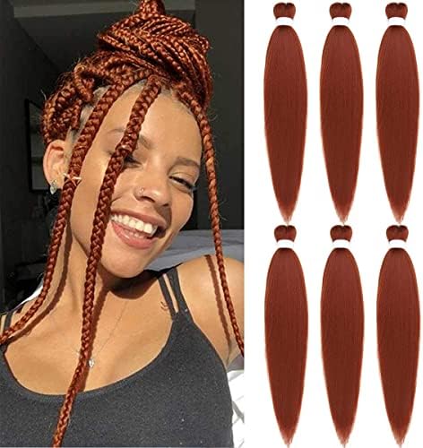 Dark Ginger Braiding Hair Pre Stretched Copper EZ Braiding Hair Yaki Texture 6 Packs/Lot 26 Inches Braids Hot Water Setting Professional Synthetic Braiding Hair for Box Crochet Hair Extensions (#350)
