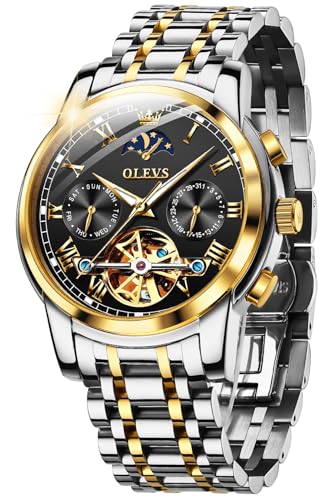 Image of OLEVS Mens Automatic Watches Skeleton Mechanical Self Winding Luxury Fashion Dress Wrist Watch Luminous Waterproof