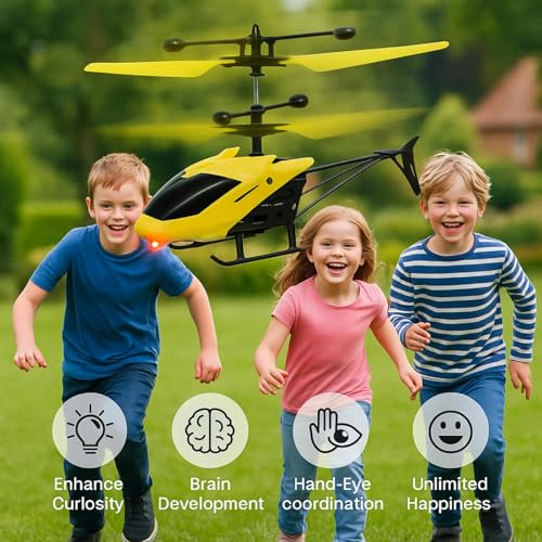 Image of Gravity Sensor Helicopter Toy for Boys with Safety Sensor, Indoor Palm Sensing, Rechargeable with LED Lights I Pack of 1 | For Kid (Yellow Colour)