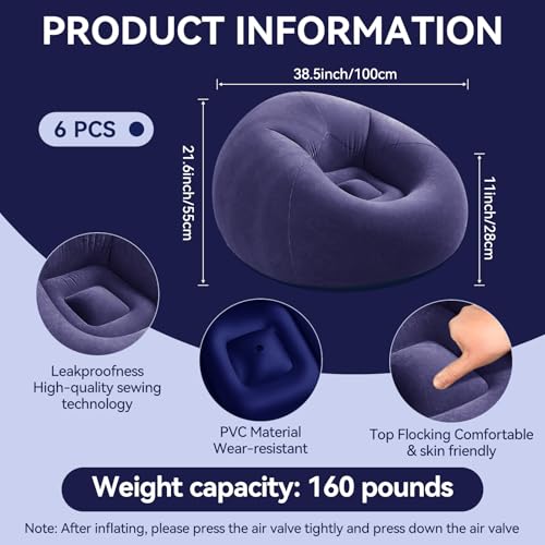 Image of 6 Pcs Bean Bag Chairs for Adults Inflatable Chairs with Electric Air Pump Blow up Couch Folding Portable Inflatable Couch Lazy Sofa for Reading Living Room Camping (Blue)