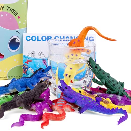 10 Pcs Alligator Animal Figure Bath Toys, Color Changing Crocodil...