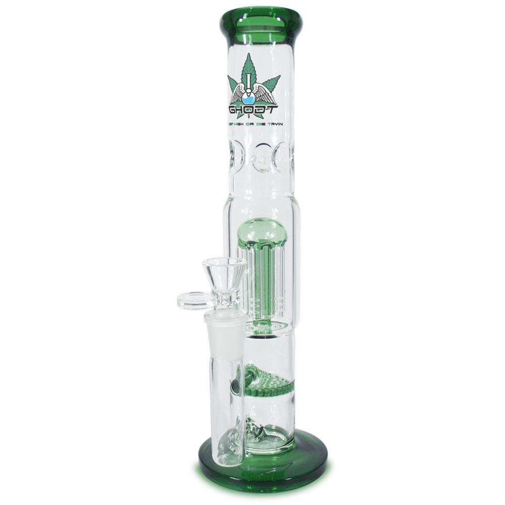 Bong Percolator und Diffusor 30cm Grün von GHODT Glasbong mit 14.5 Chillum 5mm Glas - inklusive Sieb - Für den Gebrauch von Kräuter- und Tabakwaren