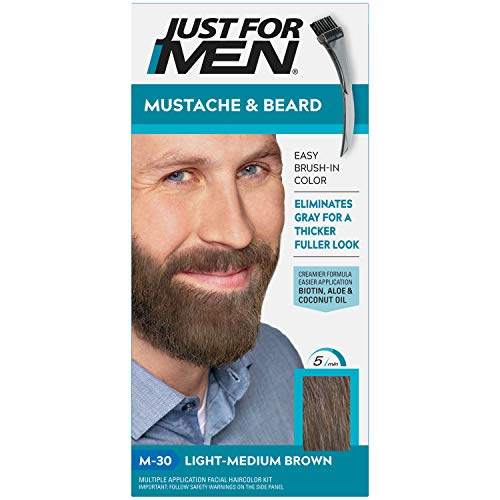 Just For Men Mustache & Beard Brush-In Color Gel Light-Medium Brown M-30 - 1 ea, Pack of 3
