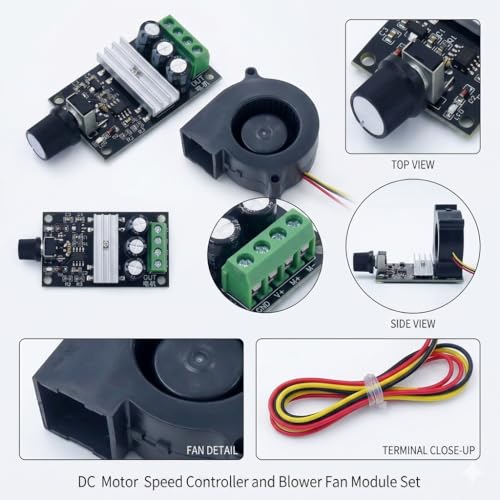 Image of DC 12V 75 * 75 * 30 Brushless Blower Fan with SEN51 Speed Controller Module | High Airflow Centrifugal Cooling Fan | Adjustable PWM Motor Driver Board for Electronics, DIY Projects