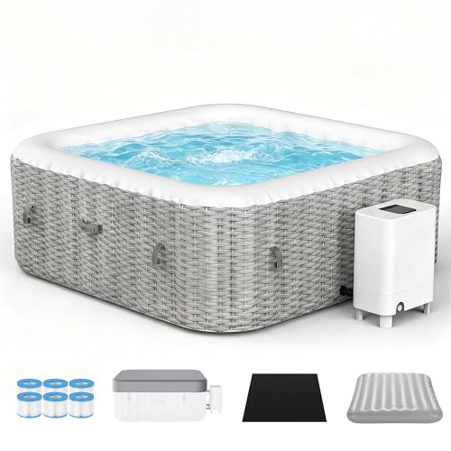 UHOMEPRO Inflatable Hot Tub Spa Set, Outdoor Bubble Massage 73' Square Portable Hot Tubs, 4-6 Person...