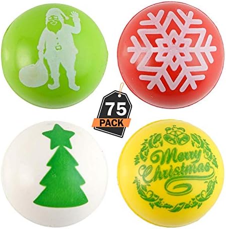 Scale Rank 75 Piece Christmas Bouncing Balls Set for Christmas Toy Gifts, Stocking Stuffers, Party’s and Party Bag Fillers