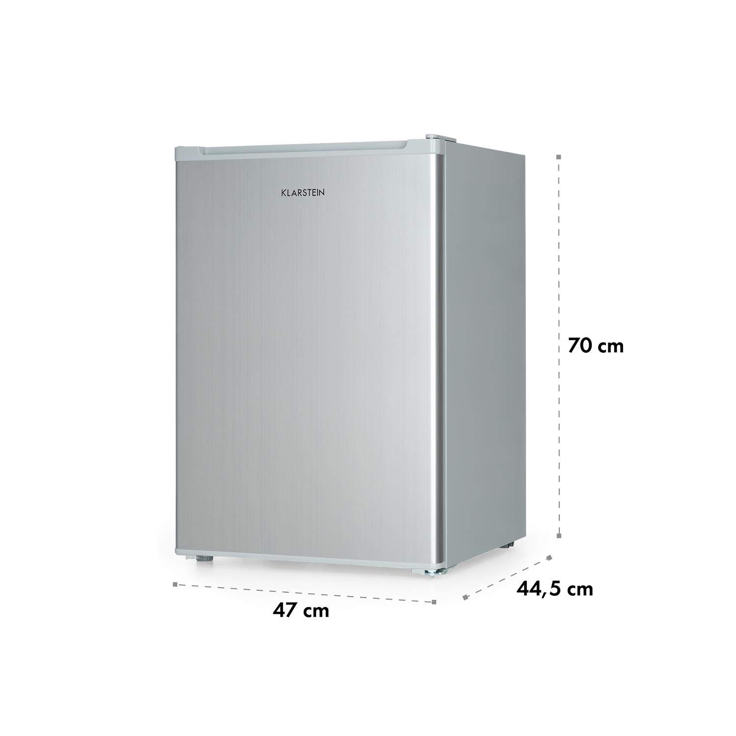 KLARSTEIN Delaware nevera - 76 litros de capacidad, eficiencie energética de clase E, 2 baldas, congelador de 4 litros, compartimento para botellas de hasta 2 litros, plateado/gris