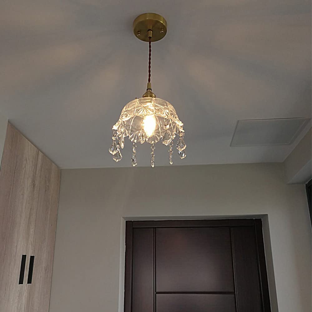 Iluminación de isla de cocina individual Lámparas de techo de araña pequeña, lámpara colgante de cristal de patrón nórdico Lámpara colgante de cristal para comedor Guardarropa Vestidor Dormitorio