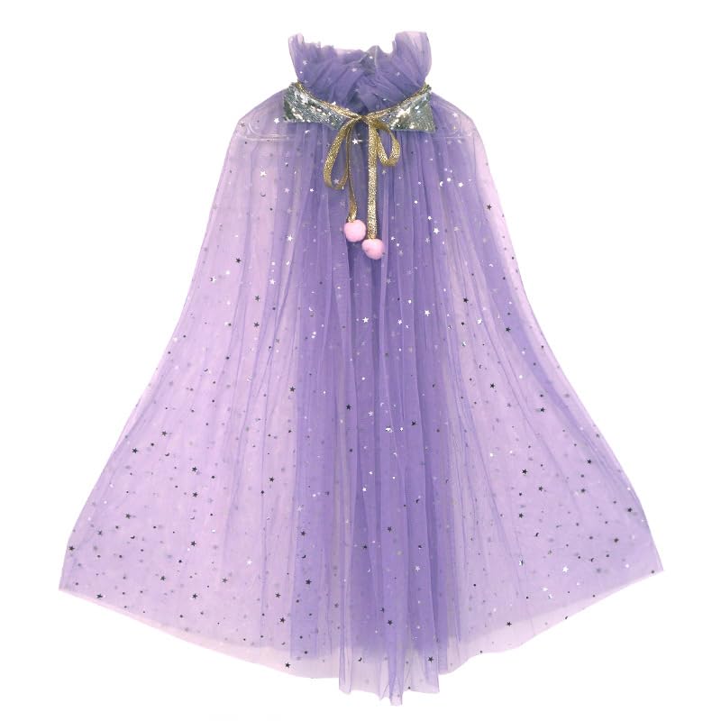 Image of Princess Cape for Girls - Colorful Sequin Cloak with Crown and Wand for Birthday, Halloween, Fancy Dress & Carnival
