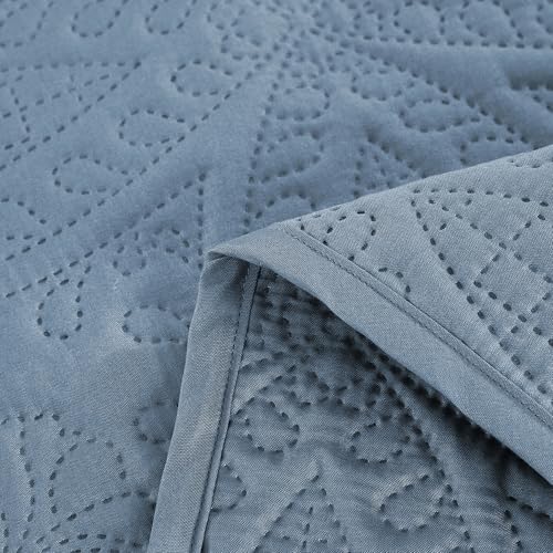 Image of Chezmoi Collection Austin Queen Oversized Bedspread Set, 3-Piece Pinsonic Quilted Lightweight Microfiber Bedspread Coverlet, Grayish Blue