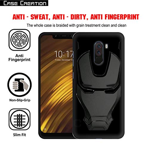 Image of COVERLY Official 3D Touch Feel Trending Marvel Avengers Logo Mask Soft Rugged Grip Silicone Iron Man Super Power Cartoon Movie Engraved Silicone Matte Back Cover for Xiaomi Poco F1 -Black