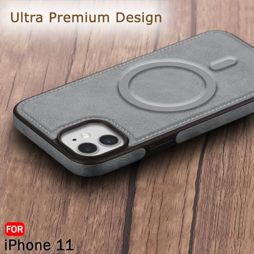 Image of TheGiftKart Genuine Leather Finish Back Cover Case for iPhone 11 | Shockproof Design | Raised Edges for Camera & Screen Protection | Stunning Minimalist Design Case Cover (MagSafe Compatible, Grey)