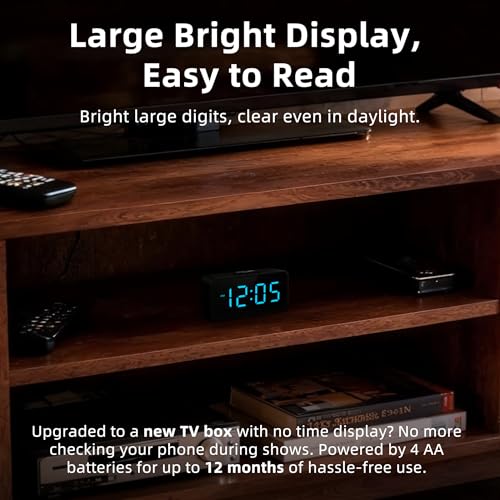 Image of Battery Operated Small Alarm Clock: Digital Compact Large Display Cordless Clock for Bedroom Travel - Simple to Use for Seniors Teens Blue Digits