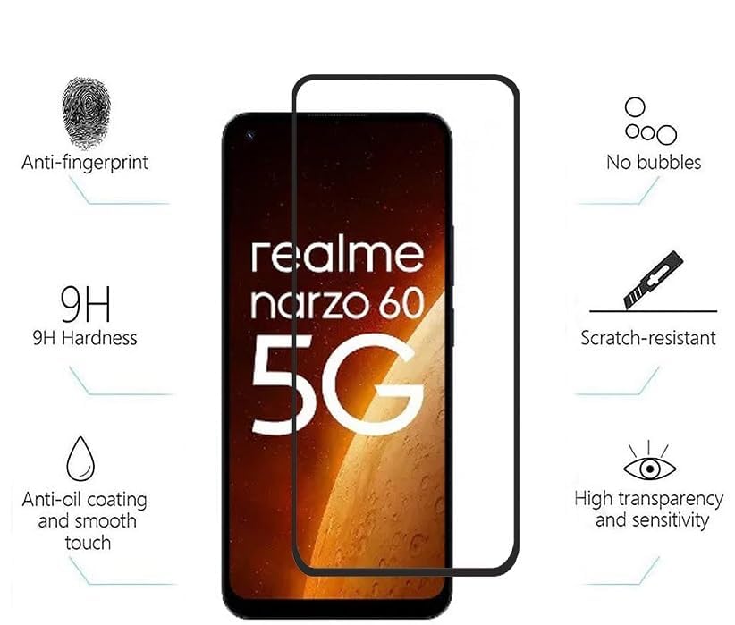 Image of DD SON Premium HD+ Tempered Glass Screen Protector Guard Compatible For Realme Narzo 60 5G Edge to Edge Coverage With Easy installation kit for Smartphone