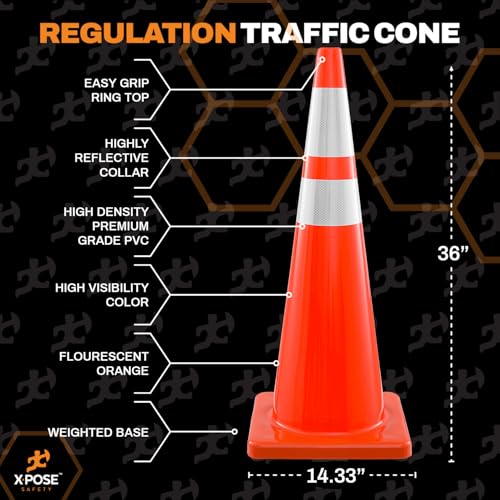 Image of Xpose Safety 36 Inch Orange Traffic Cones with 6 inch & 4 inch Collars