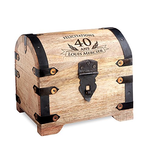 Casa Vivente - Coffre au trésor avec Gravure - Cadeau d'anniversaire 40 Ans - Personnalisé avec Un [NOM] au Choix - Boîte à Bijoux - Tirelire - Bois Naturel - Cadeau d'argent - Malle au trésor Cover