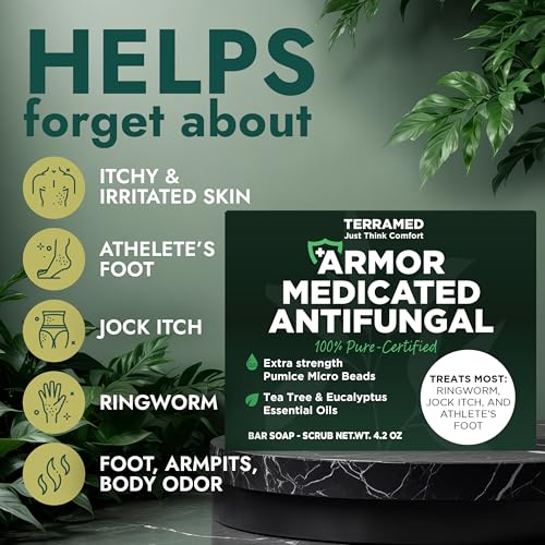 Image of Antifungal Soap with Tea Tree & Eucalyptus, Deep-Cleansing Pumice Bar Soap | Deep Cleansing & Exfoliating Bar, Natural Ingredients, Helps Soothe Jock Itch, Ringworm & Athlete's Foot, Pumice Bar Soap