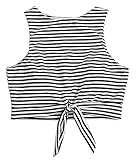 Balasami Women's Cut Out Tie Knot Front Scoop High Neck Tank Crop Top Bikini Swimsuit Top Only