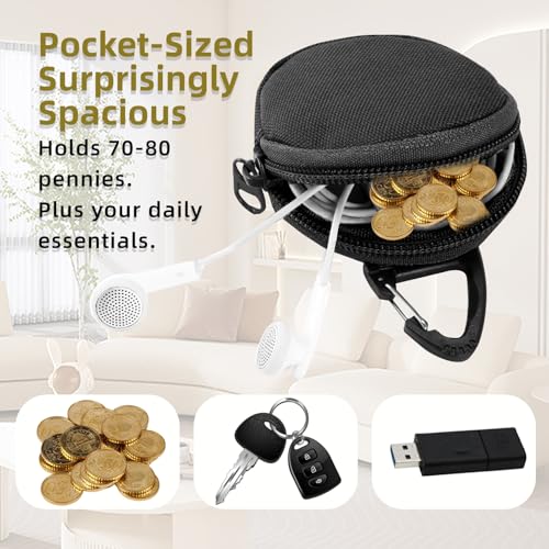 Image of Coin Pouch for Men 2PCS Black, 1000D Nylon Small Zipper Change Purse with Triangle Buckle, Mini Portable Compact Pocket Coin Holder for Loose Change