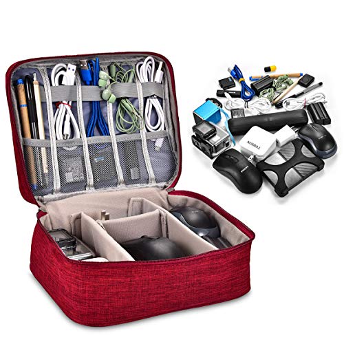 TOBION Electronic Organize Cable Bag Protable Small Electronics Accessories Cases for Phone, Charger,USB Cables,Hard Drives, Power Bank, Earphone,SD Card -Red