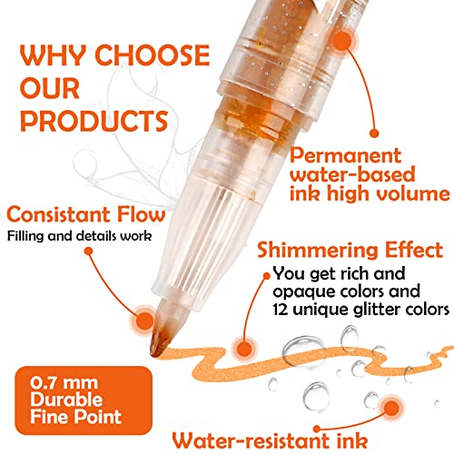 Glitter Paint Pens, Water-Based Acrylic Ink Markers, 12 Glitter Colors, Fine Point Tip, Paint For Greeting Card, Wood, Fabric, Rock Painting, Scrapbooking, Albums, And More #TOP2