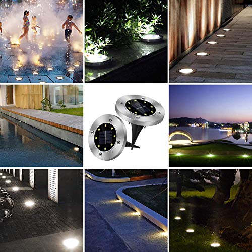 Solar Ground Lights, Outdoor Solar Powered Garden Lights 8 LED, Disk Lamp Waterproof In-Ground Landscape Path Lighting for Yard Lawn Patio Walkway, Cool White - Thumbnail 6