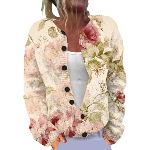 Women's Floral Print Cardigans Boho Sweater Cute Button Down Coatigan Long Sleeve Lightweight Open Front Knit Cardigan