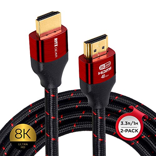 Ritz Gear 8K HDMI Cable 3.3 ft [2 Pack] Compatible with PS5, PS4, PS3, Xbox, Roku, Apple TV, Gaming PC, Laptop or Monitor, Braided Nylon Cord & Gold Connectors, Ultra High Speed HDMI 2.1 with Ethernet