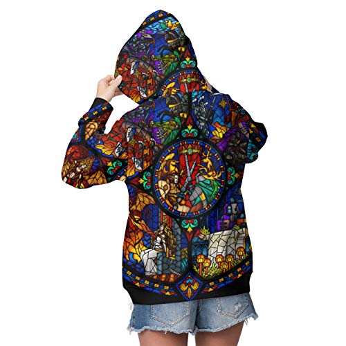 Abigails Home Magic The Gathering Stained Glass Hoodie Moda para Mujer Cálido Deporte de Invierno Casual(XXL,Negro)