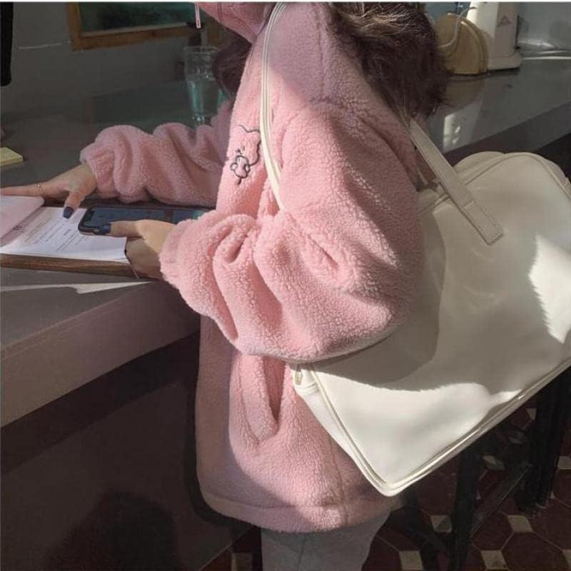 Miniatura 2 de Kawaii, chaqueta Sherpa para mujer, chaquetas de vellón para mujer, chaqueta mullida con cremallera, chaqueta Y2k Aesthetic