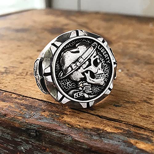Hobo Nickel Brave Skull Rings Mens Mexican Indian Biker Style Coin Stainless Steel Ring Gift for Him (9)