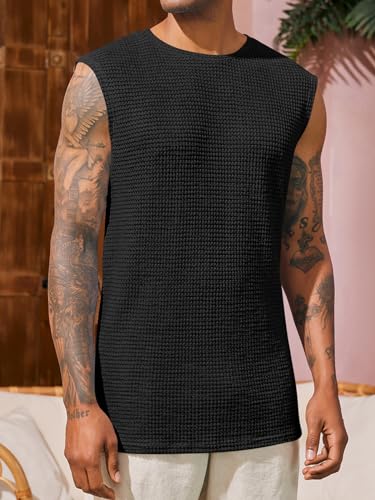 Runcati Mens Waffle Tank Tops Sleeveless T-Shirts Athletic Muscle Summer Beach Hippie Shirts2