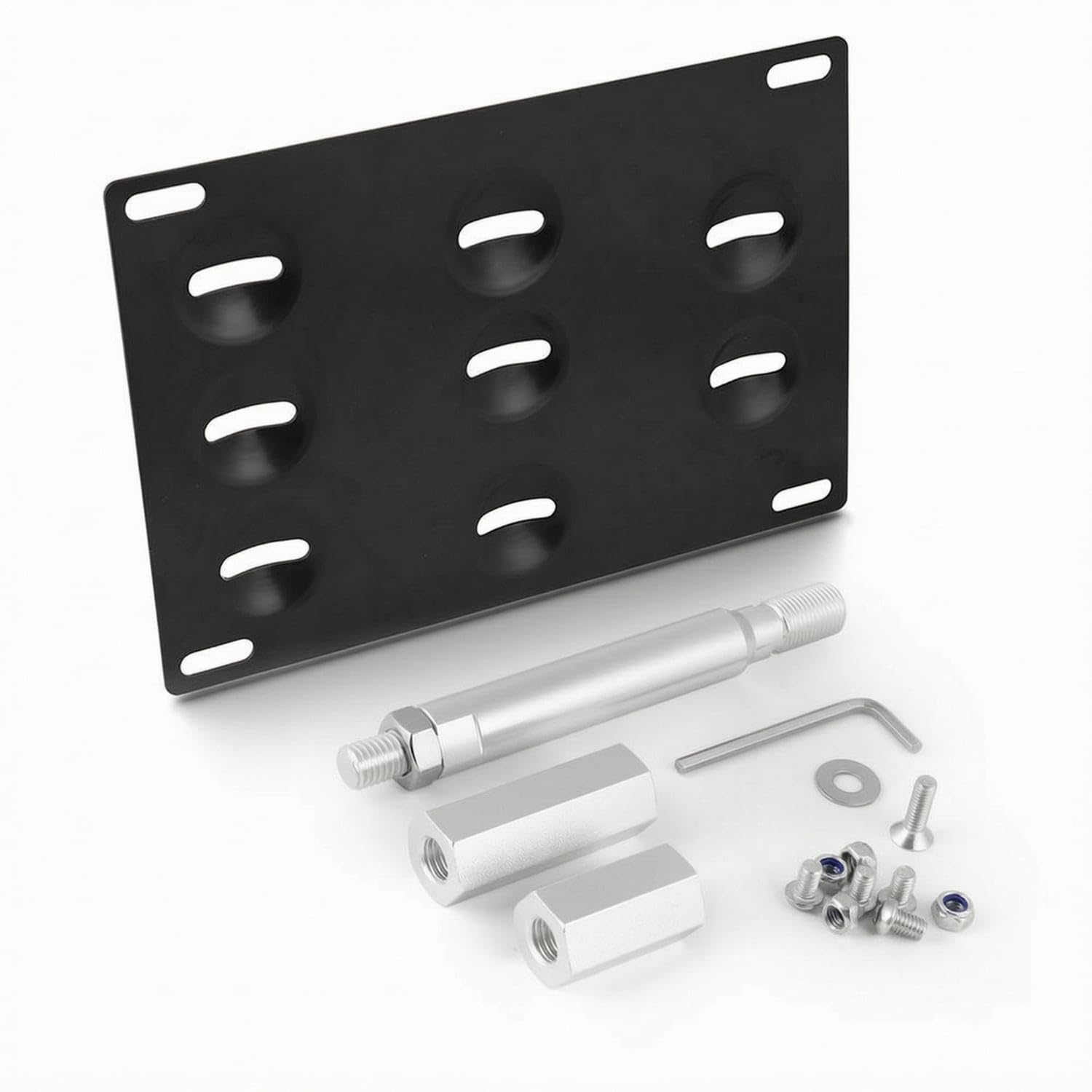 No-Drill License Plate Bracket with Tow Hook Rod Adjustable Tow Hook License Plate Bracket Aluminum Matte Black for Car Enthusiasts, Bx102620-image-36
