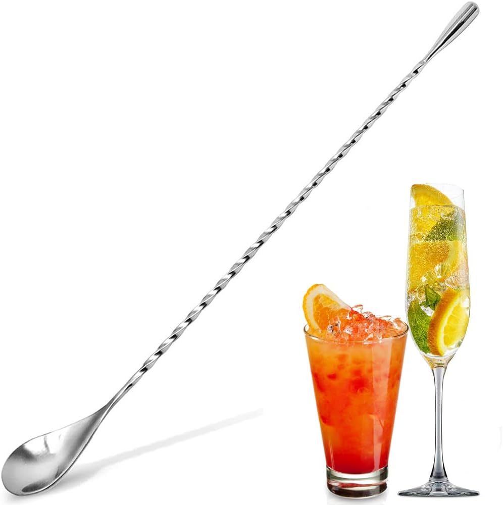 Mixing Long Spoon, Stainless Steel Mixing Spoon, 12inch Stirring Bar, Spiral Long Handle Cocktail Stirrers Spoons for Bartender or Home Use